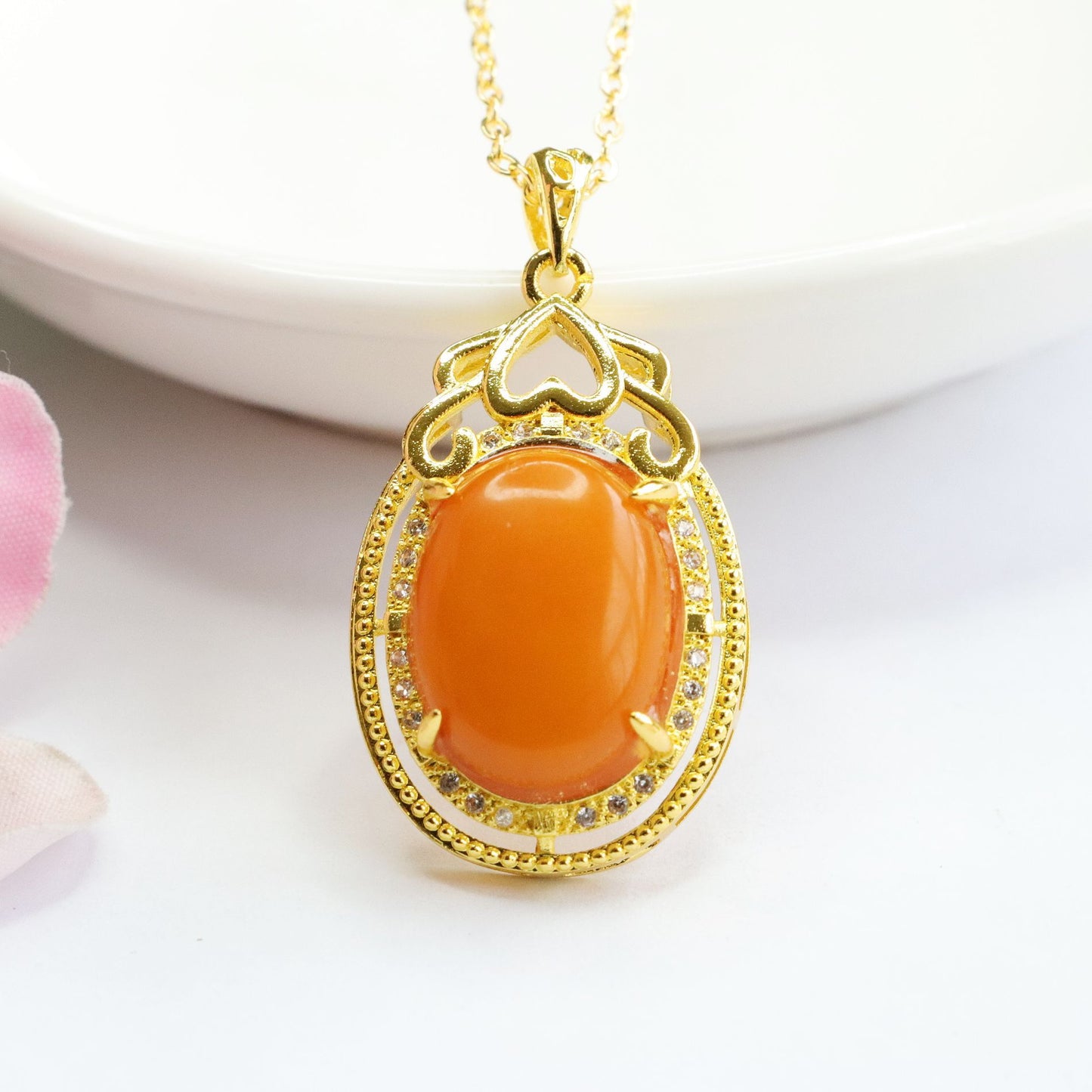 Golden Love Pendant with Beeswax Amber Detail