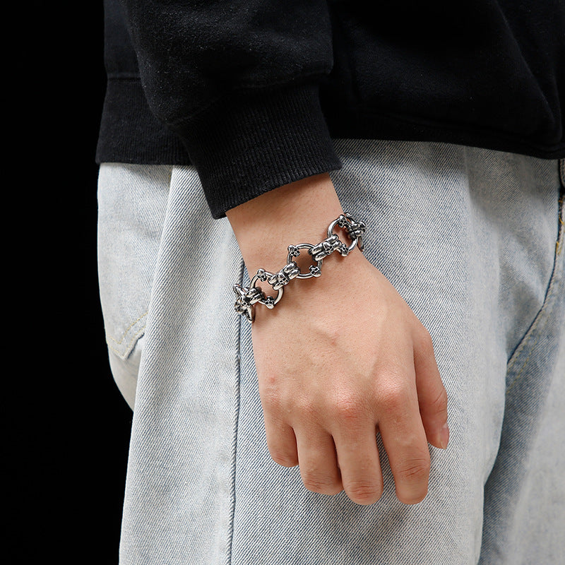 Men's Punk Skull Ring Bracelet in Exaggerated Titanium Steel - European and American Style