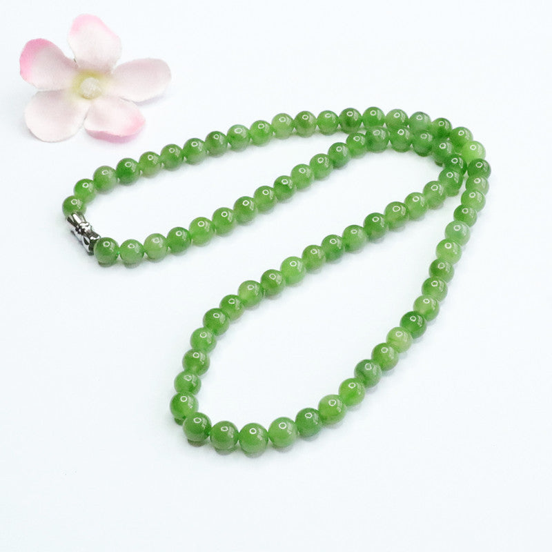 Natural Hetian Jade Necklace Russian Material Jasper Sun Green Beads Jewelry