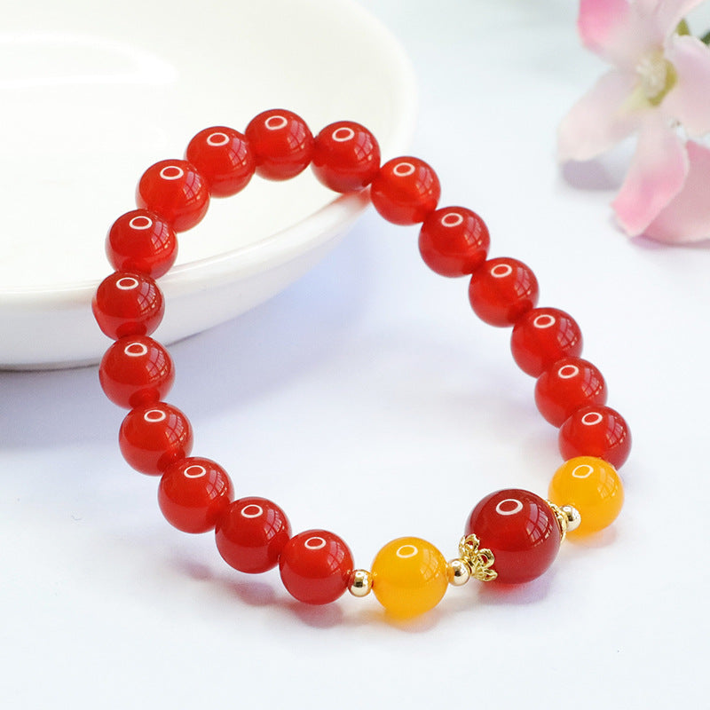 China-Chic Sterling Silver Red Agate and Yellow Chalcedony Bracelet for Women