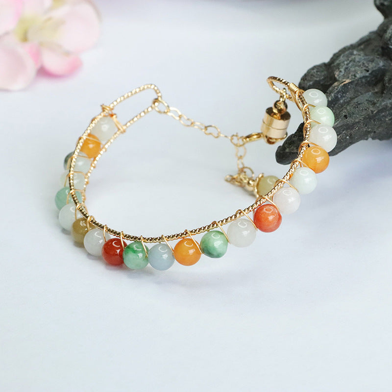 Good Fortune Sterling Silver and Jade Beaded Bracelet