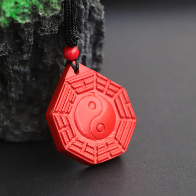 Vermilion Sand Bagua Cinnabar Sterling Silver Pendant