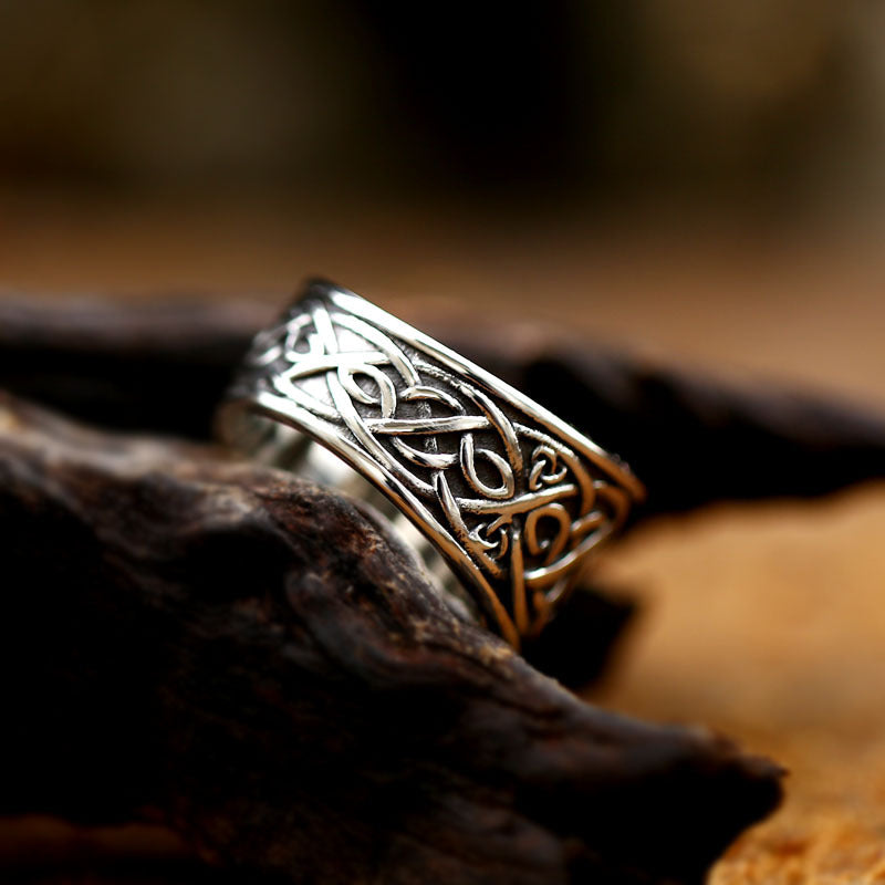 Celtic Knot Design Titanium Steel Ring for Men - Vintage Viking Fox Handcrafted Jewelry