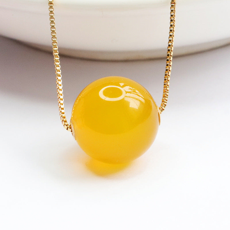 Golden Necklace Featuring Round Yellow Chalcedony Bead Pendant