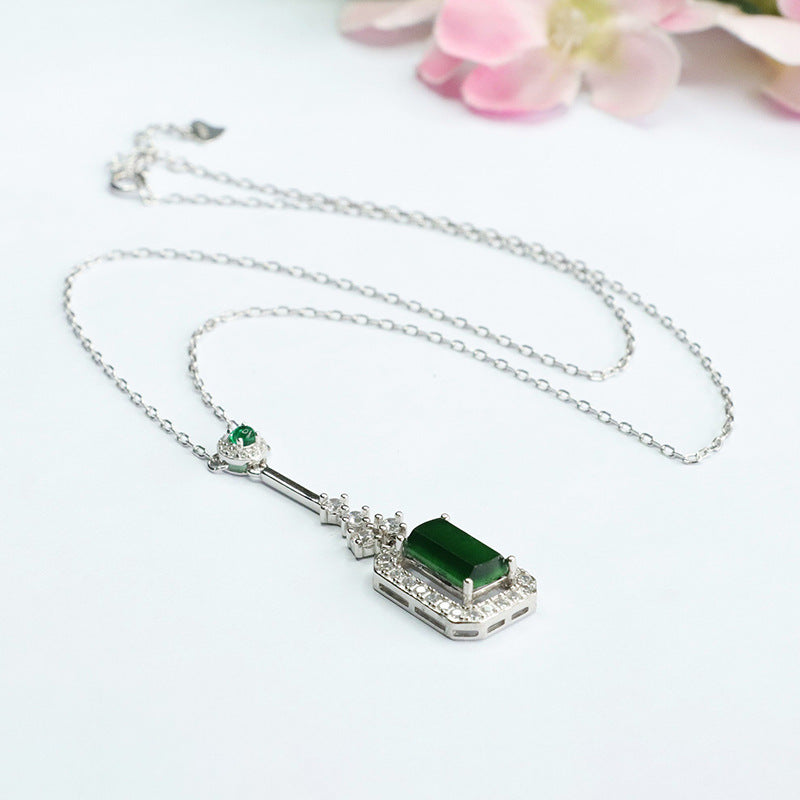 Fortune's Favor Sterling Silver Imperial Green Jadeite Ruyi Necklace