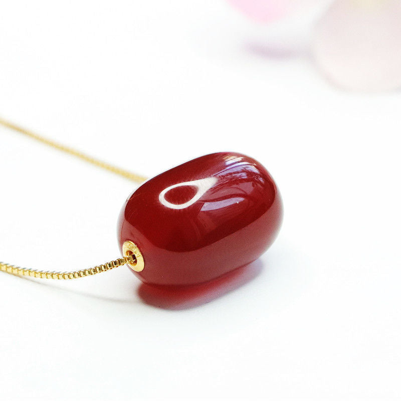 Exquisite Red Agate Bead Pendant Necklace in Sterling Silver