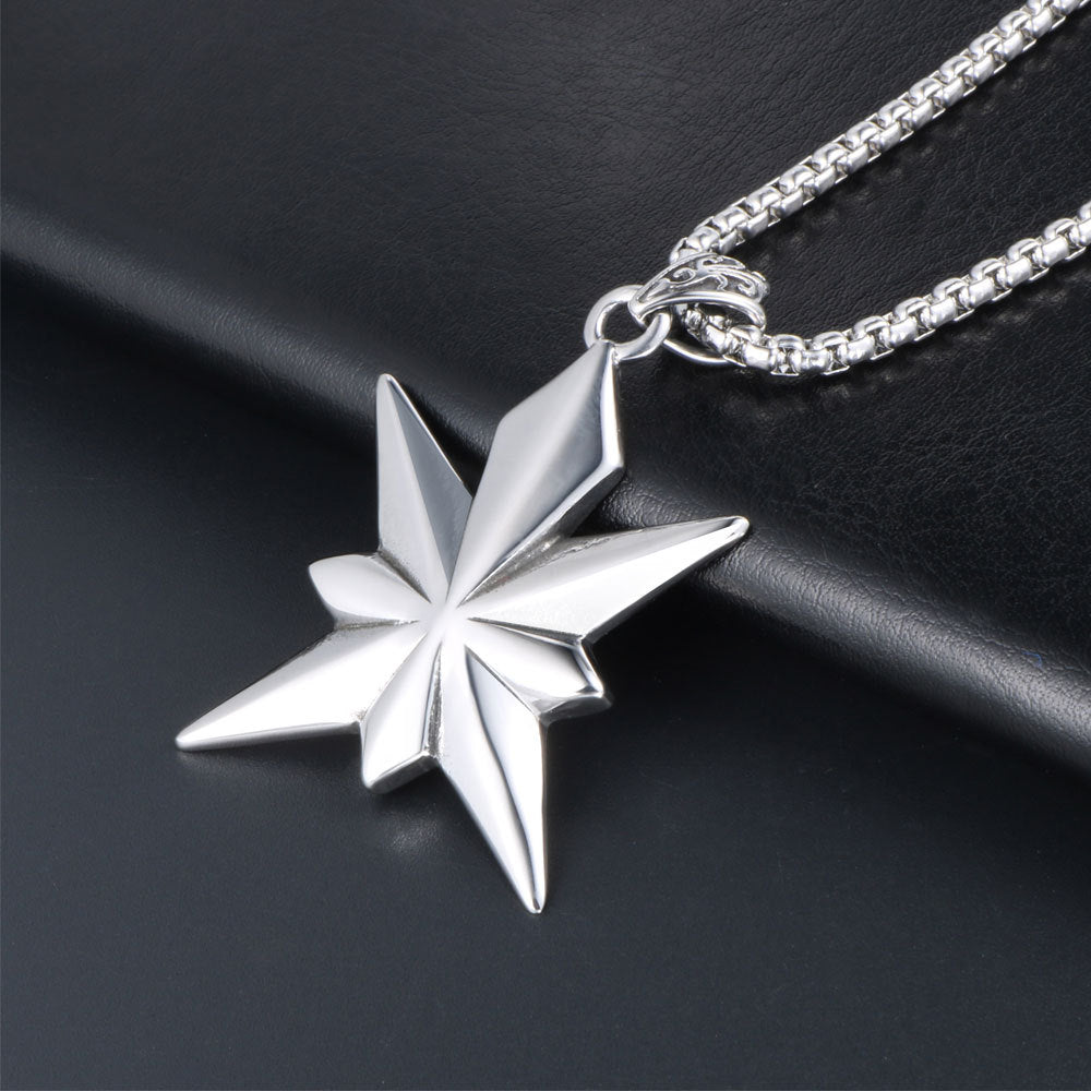 Stylish Titanium Steel Octagram Pendant Necklace for Men - Personalized Star Flower Design