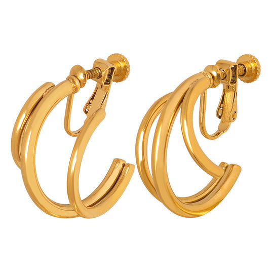 Elegant Geometric C-Shaped Earrings in 18K Gold-Plated Titanium Steel