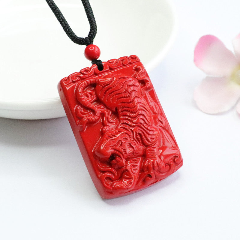 Tiger Brand Cinnabar Stone Mountain Tiger Pendant