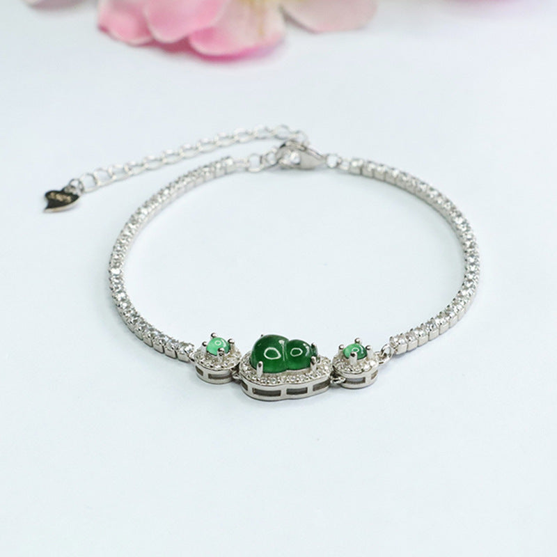 Emperor Green Gourd Jade Bracelet with Sterling Silver