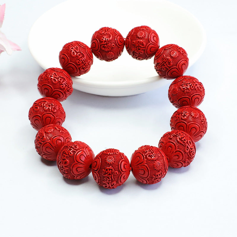 Red Sand Bracelet with Carved Proverbs