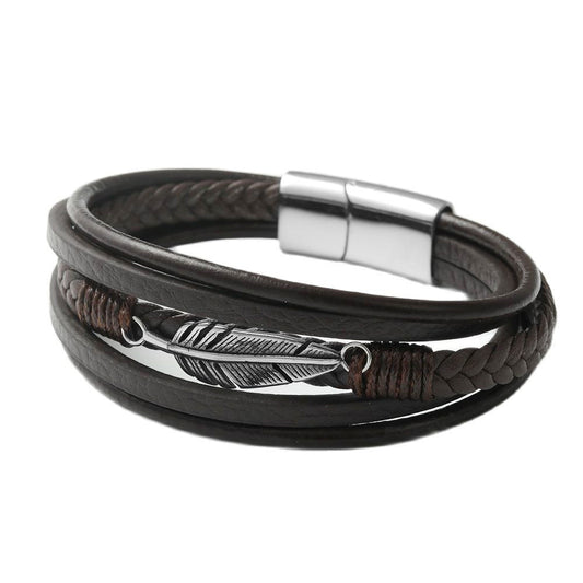 Titanium Steel Winged Punk Leather Bracelet for Men - Personalized Woven Design