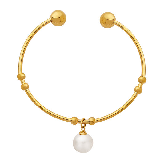 Fashionable Chinese-Inspired Retro Bracelet with Imitation Pearl and Steel Ball Accents