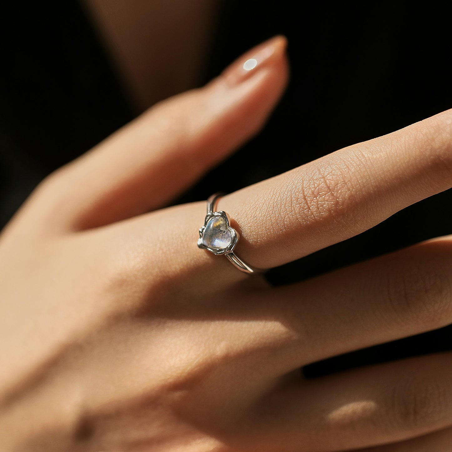 Moonlight Stone Sterling Silver Adjustable Ring