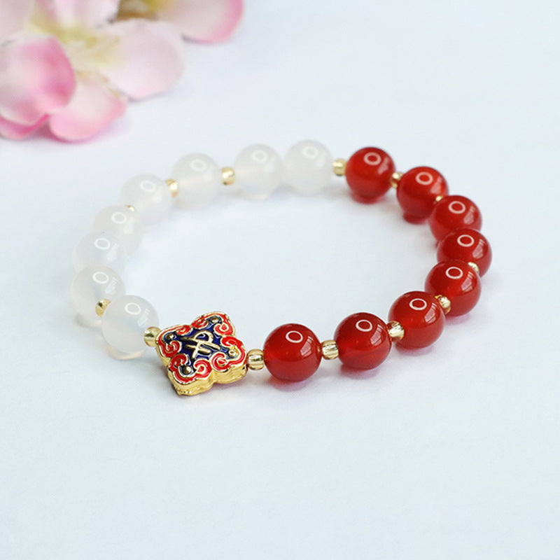 Auspicious Cloud Clover Bracelet with Red Agate and White Chalcedony