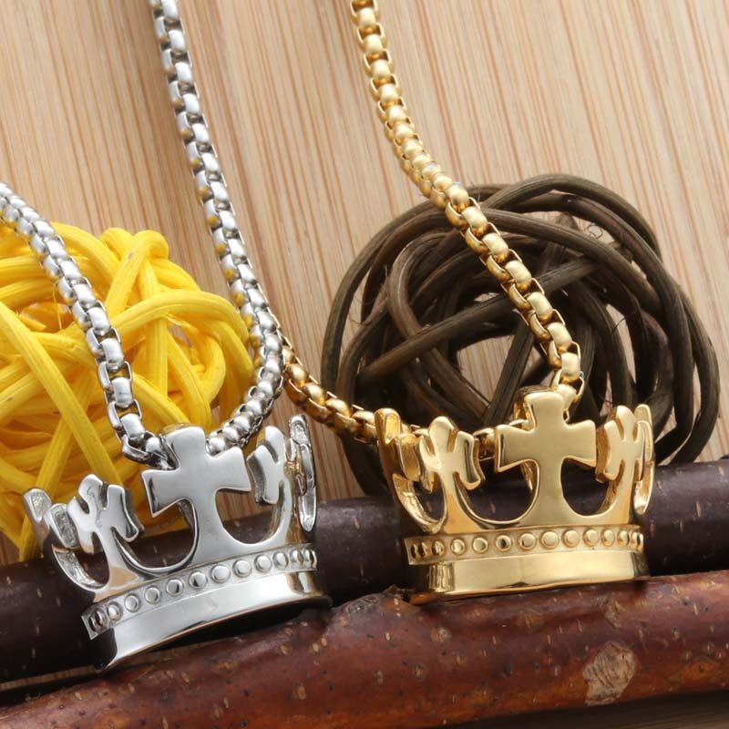 Punk Vintage Titanium Steel Crown Pendant Necklace for Women