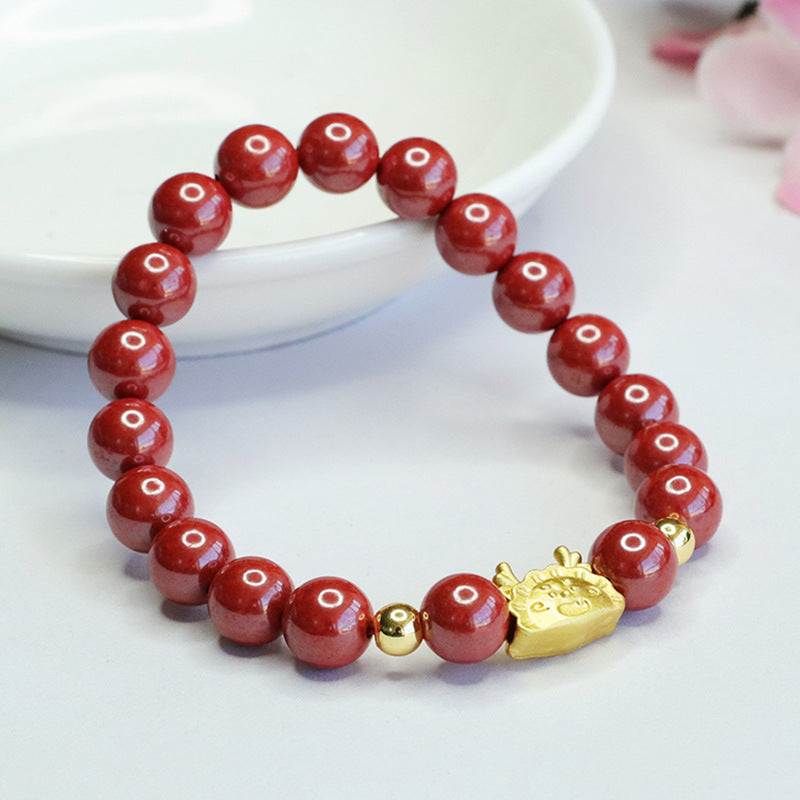 Golden Dragon Sterling Silver Cinnabar Bracelet