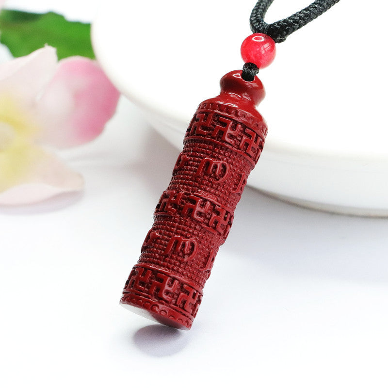 Cinnabar Pendant with Purple Gold Sand and Six-character Proverb design