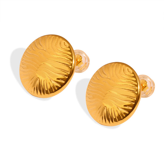 European Chic Titanium Steel Gold-Plated Ripple Earrings