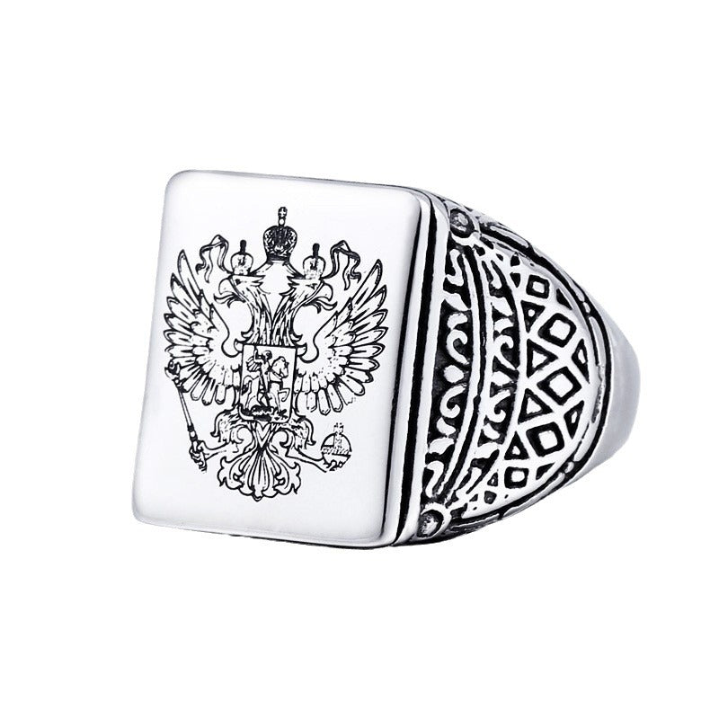 Engraved Double-Headed Eagle Men's Titanium Steel Ring - Premium Wholesale Jewelry for Modern Men