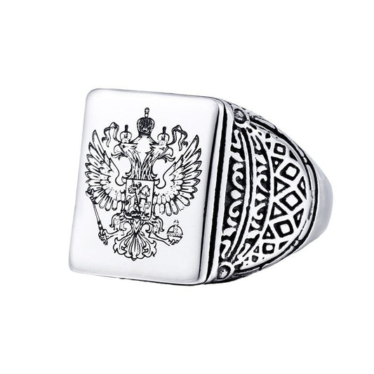 Engraved Double-Headed Eagle Men's Titanium Steel Ring - Premium Wholesale Jewelry for Modern Men