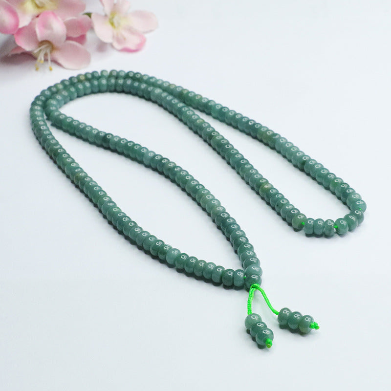 Natural Jade Necklace, Blue Green Abacus Bead, Sweater Chain, Jade