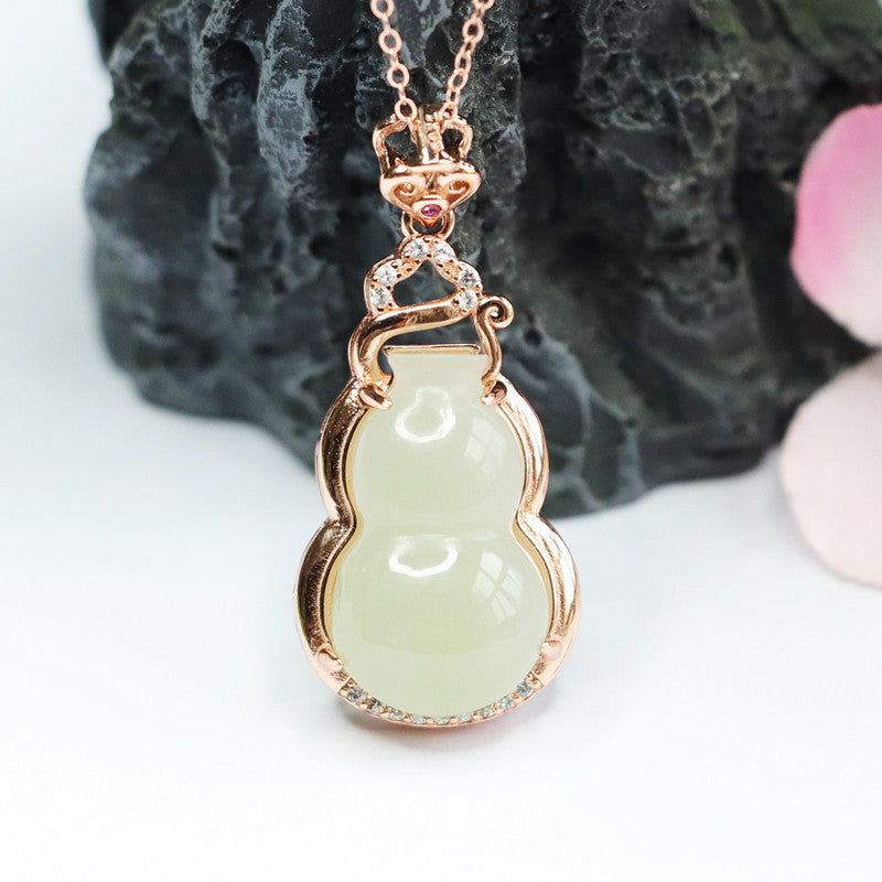 Gourd Jade Necklace with Sterling Silver and Hetian Jade