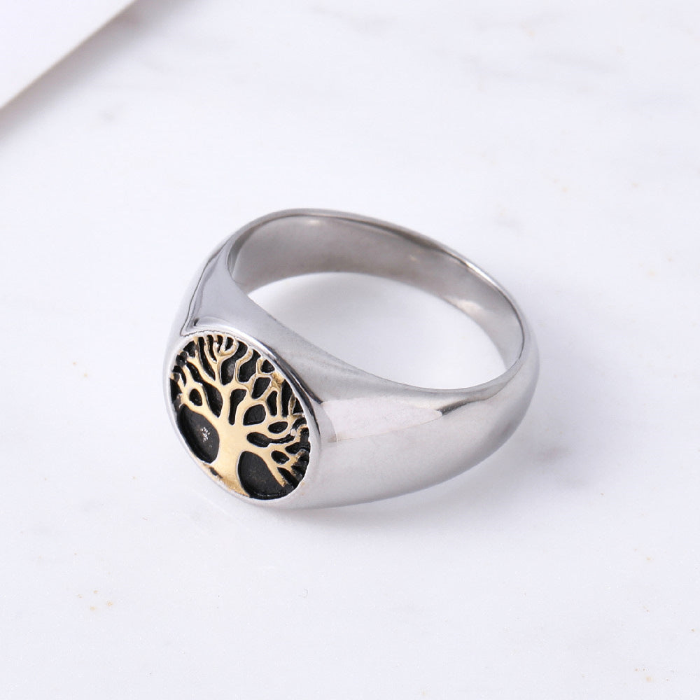 Wholesale Simple Tree of Life Titanium Steel Ring for Men and Women