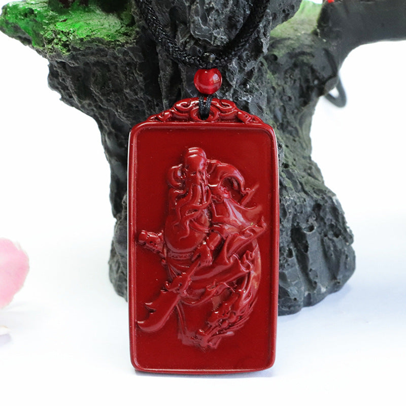 Cinnabar Pendant Force God of Wealth Guanyu Rectangle Pendant