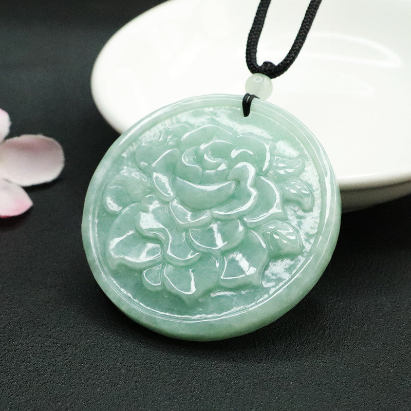 Exquisite Natural Jade Rose Sterling Silver Pendant - Fortune's Favor