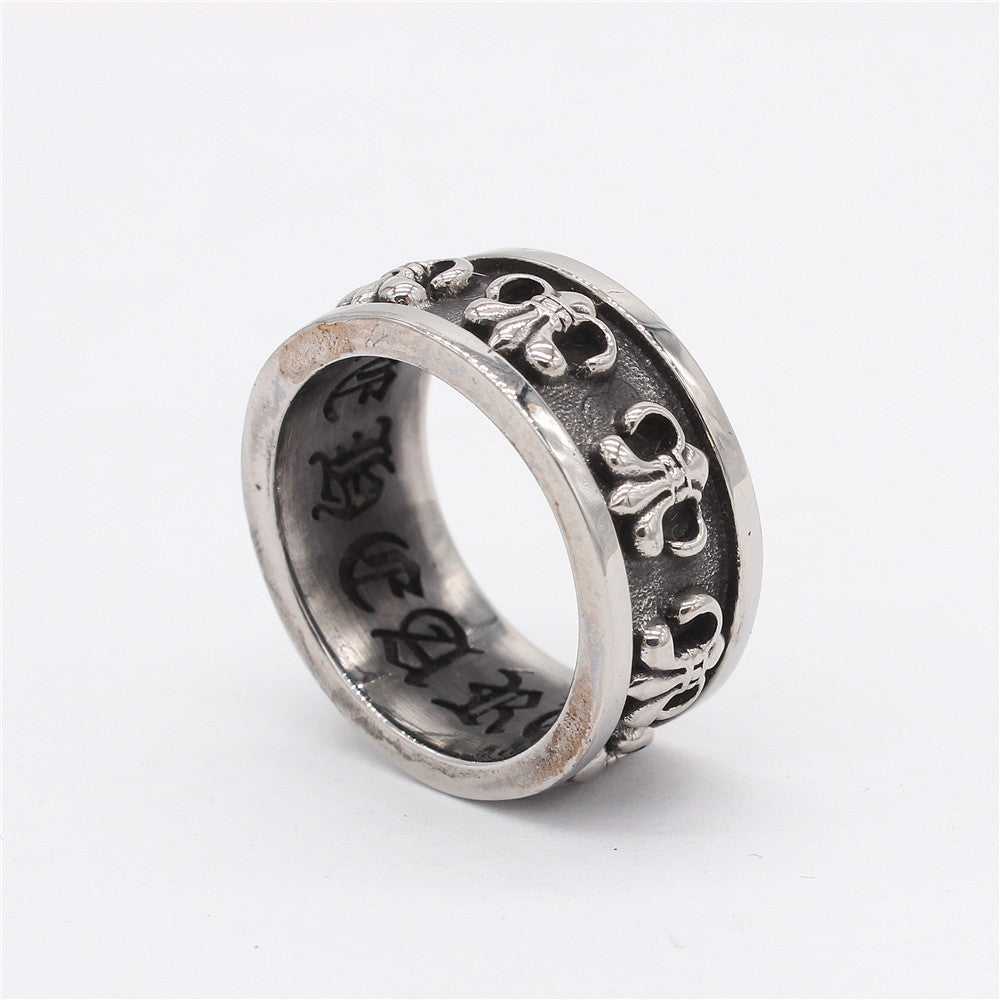 Row of Childern Flower Titanium Steel Ring for Men