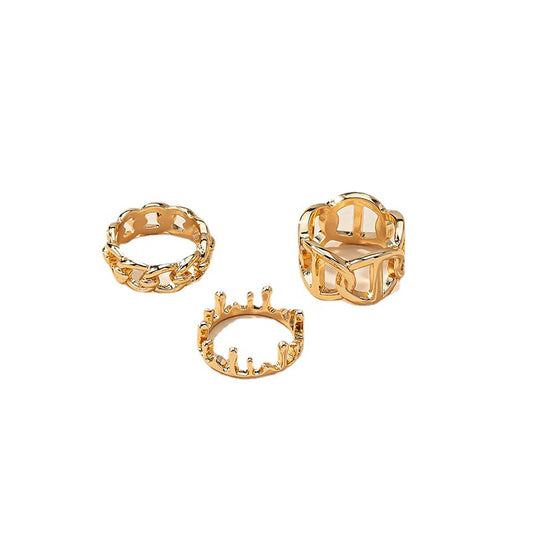 Exaggerated Alloy Ring Set with Instagram Chain and Minimalist Design