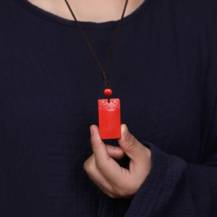 Exquisite Cinnabar Pendant in Vermilion Sand Rectangle Shape