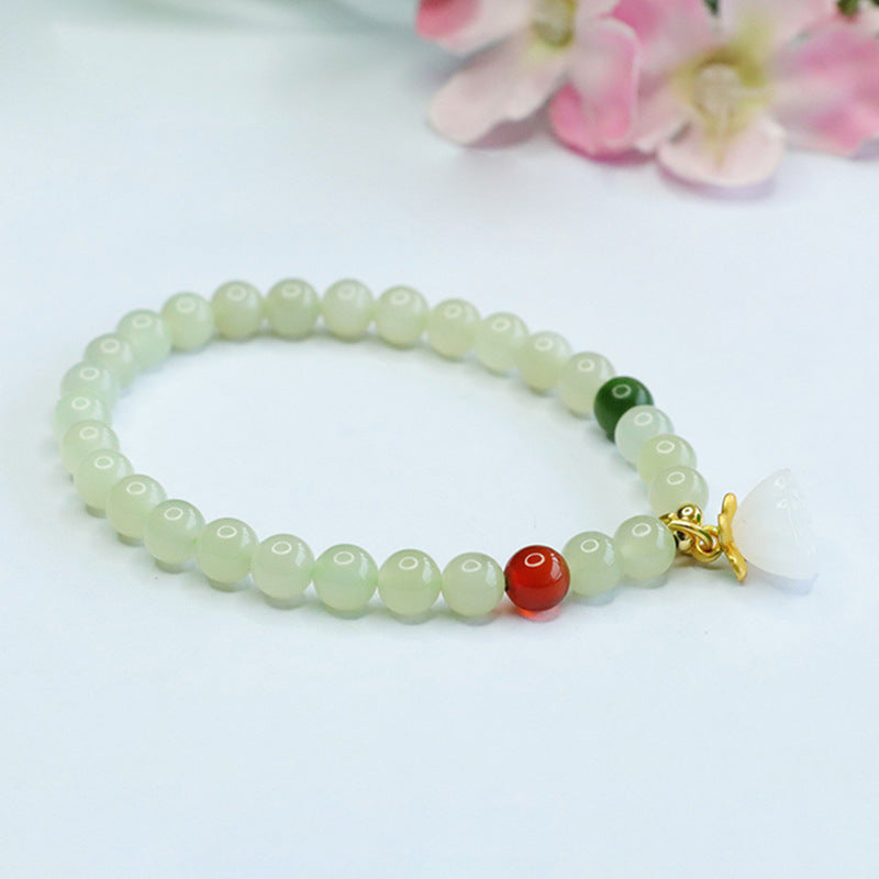 Sailor Lotus Jade Bracelet with Sterling Silver Needle