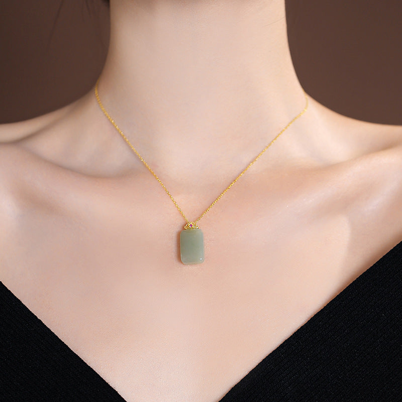 Fortune's Favor Hetian Green Jade Necklace with S925 Silver Pendant