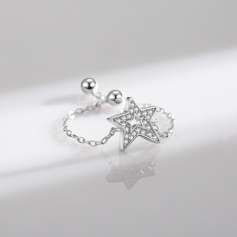 S925 Sterling Silver Adjustable Star Ring for Women, Elegant and Unique Design, Fashionable Japanese Jewelry