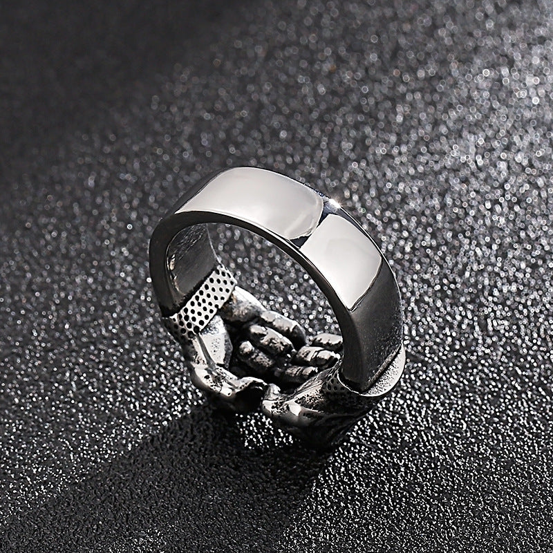 Retro-Inspired Titanium Steel Men's Ring - European and American Hip-Hop Style Double Fist Jewelry