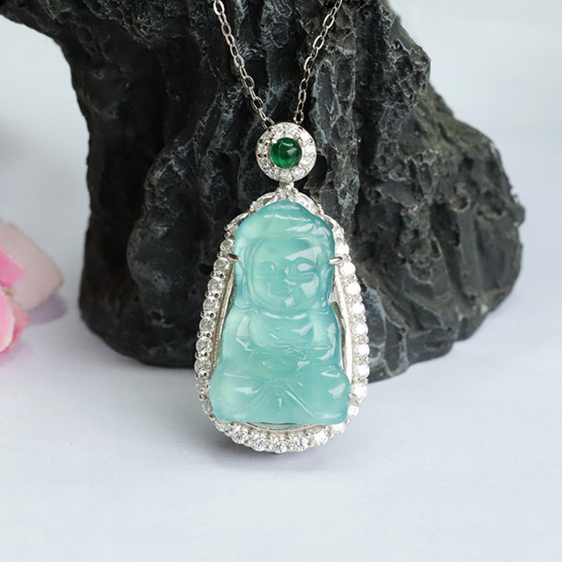 Baby Buddha Jade Necklace with Zircon Accents