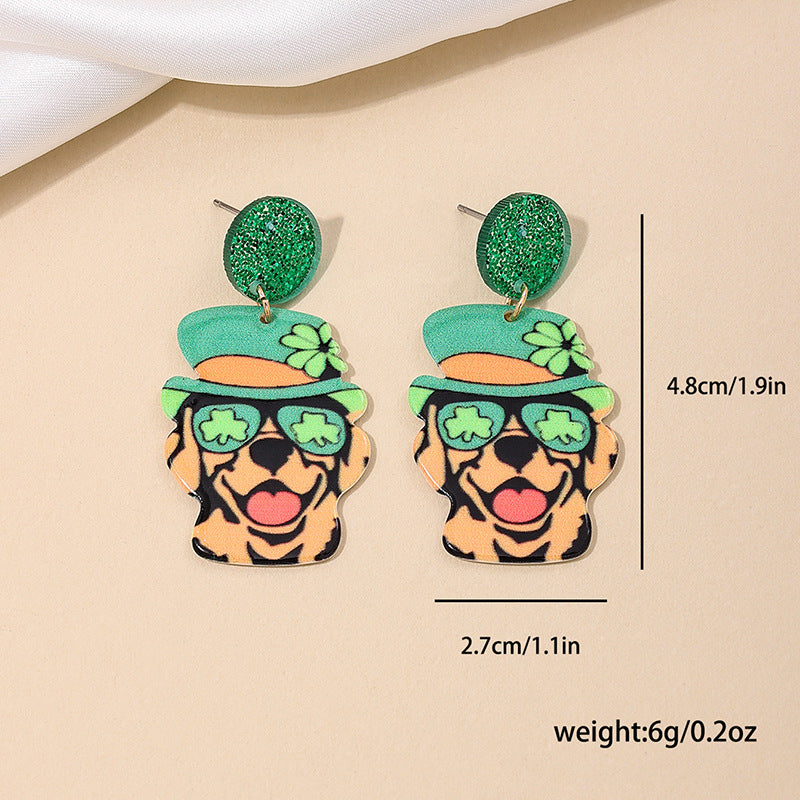 Green Hat Dog Fun Earrings for Stylish Kids and Colorful Women