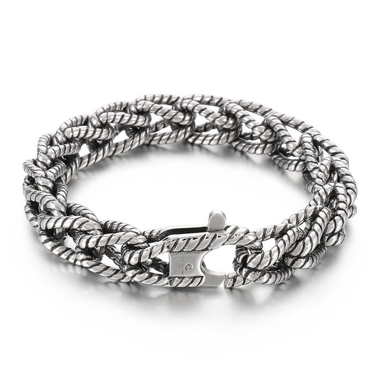 Punk Style Retro Titan Steel Men's Handcrafted Woven Bracelet - Trendy Cross-Border Jewelry