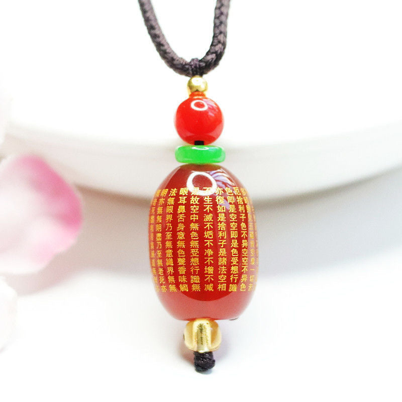 Red Agate Heart Sutras Cylindrical Bead Pendant Jade Chalcedony Pendant Jewelry