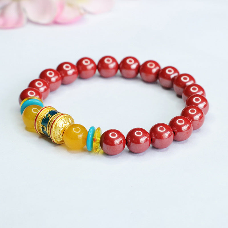 Ethnic Style Sterling Silver Cinnabar Stone Bracelet