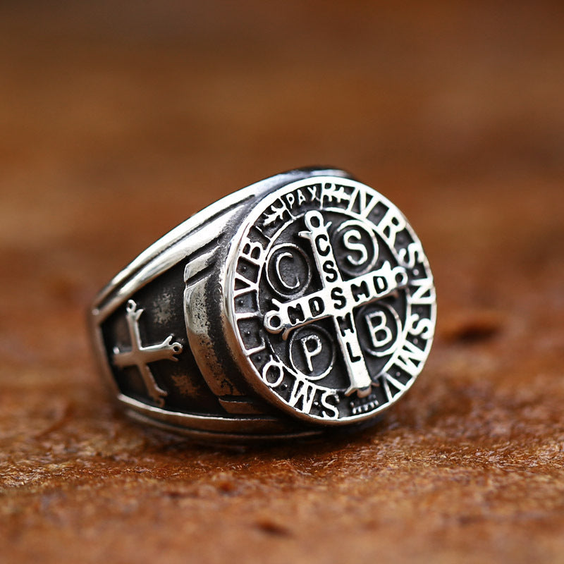 Retro-Inspired Titanium Steel Men's Ring with Cross Letter Design for Wholesale