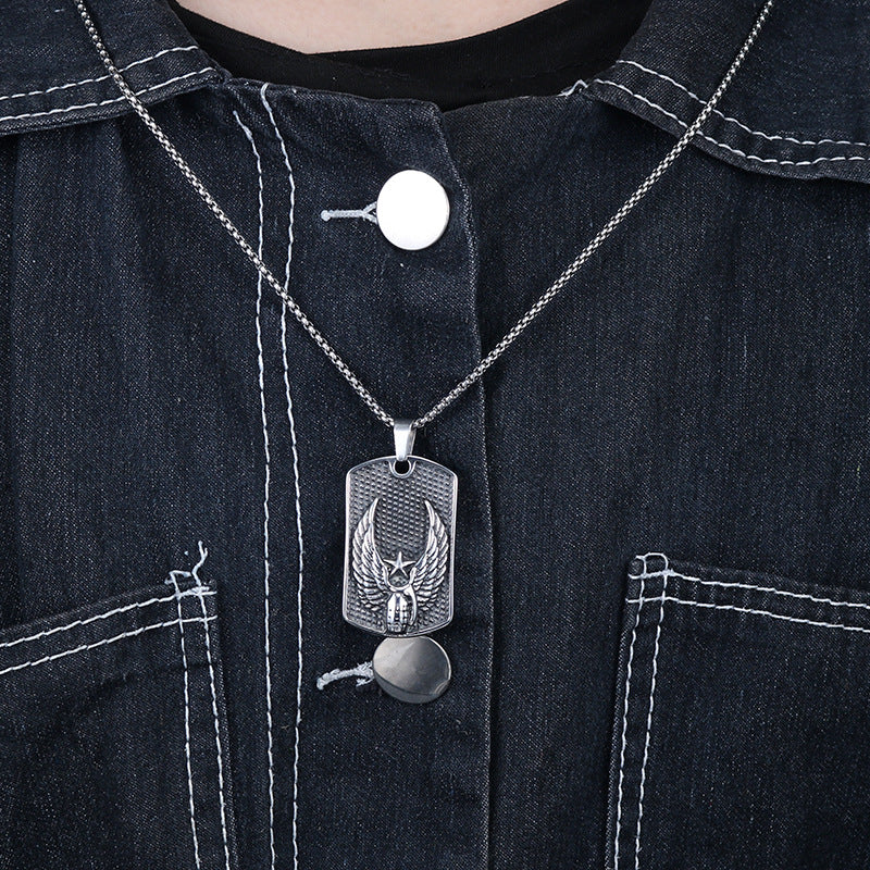 Personalized Retro Titanium Steel Pendant for Men - European and American Fashion Wing Army Style