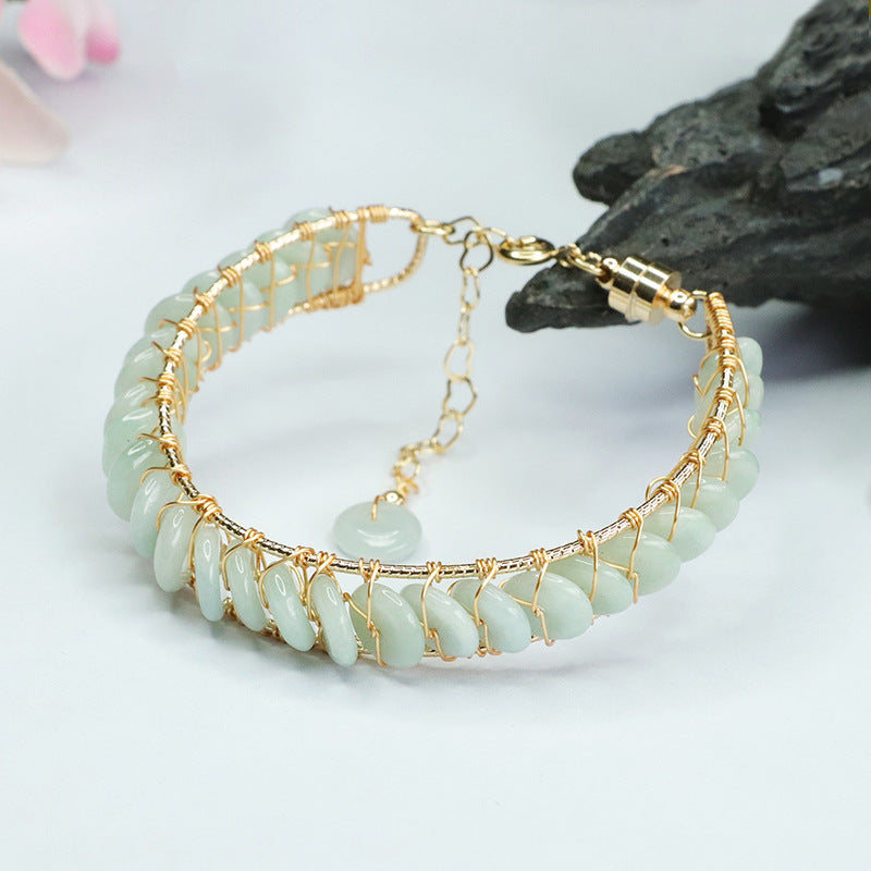 Light Color Jadeite Sterling Silver Bracelet