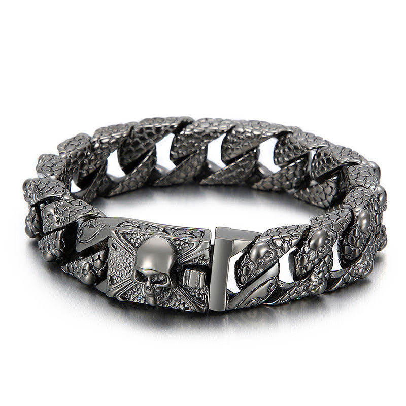 Men's Punk Skull & Cross Titanium Steel Bracelet - Wholesale Stainless Steel Accessory