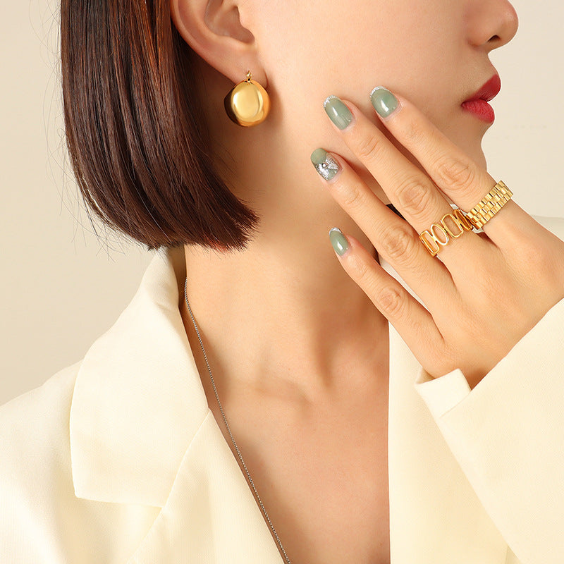 Glamorous Titanium-Plated Gold U-Shaped Earrings - Everyday Genie Collection