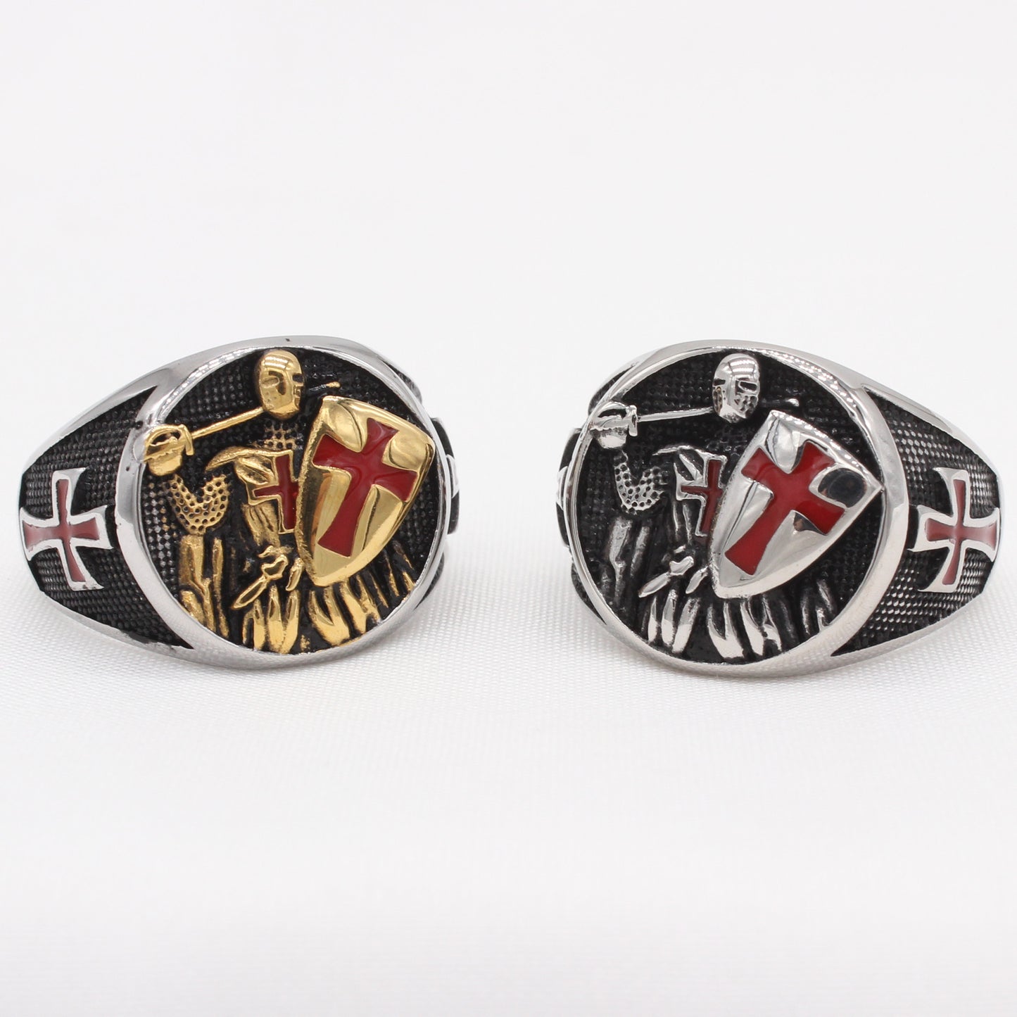 Personalized Retro Knight Shield Crusader Titanium Steel Ring for Men - European & American Design