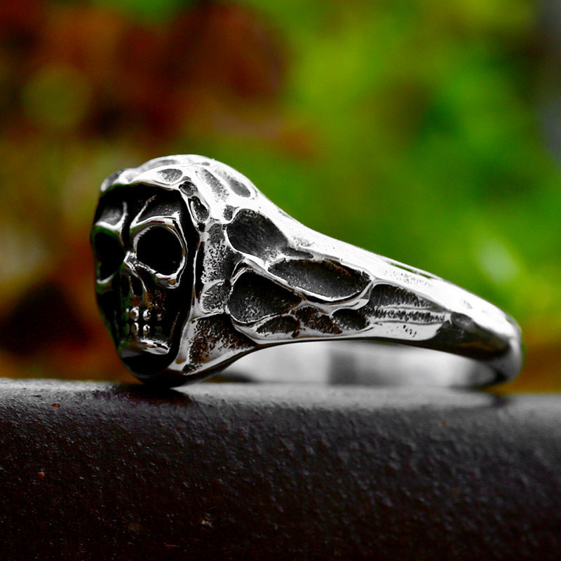 Punk Hip-Hop Stainless Steel Skull Ring for Men - Wholesale Titanium Jewelry