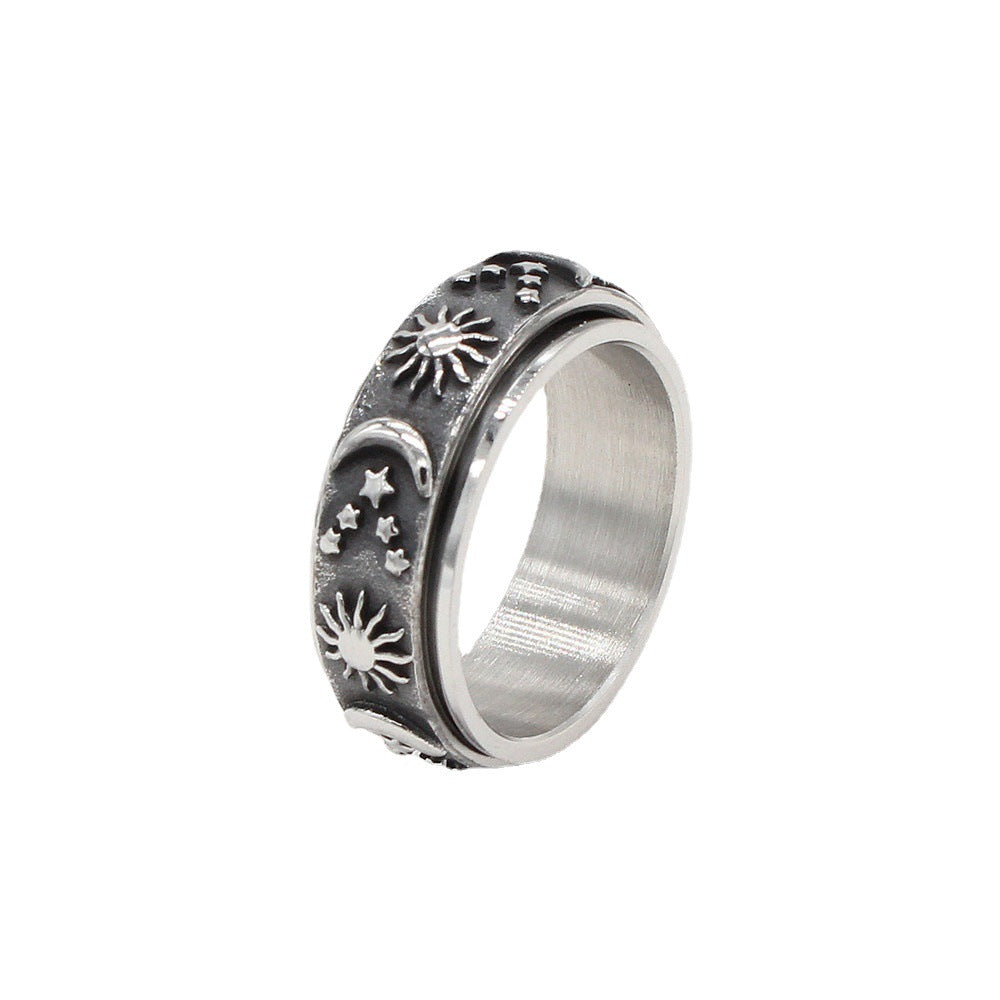 Retro National Flag Sun, Moon and Stars Titanium Steel Ring